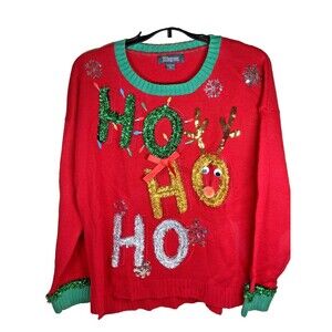 Ugly Christmas Sweater HO HO HO - Reindeer W/Googly Eyes Size XL Party Novelty